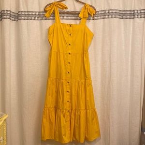 NWT WHO WHAT WEAR SUNFLOWER YELLOW COTTON DRESS WITH TIERS, BOWS, AND POCKETS!